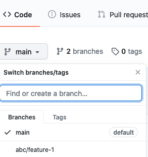 Create a GitHub branch Verify new branch available